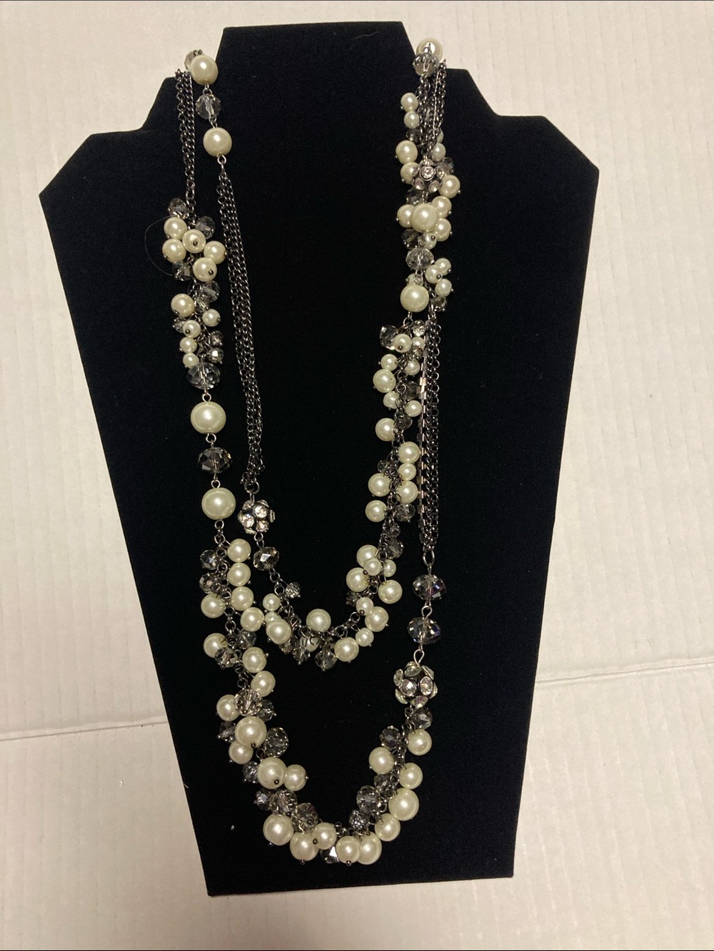 Simply Vera Wang Layered Pearl and Crystal Necklace in Ivory and Silver-Tone